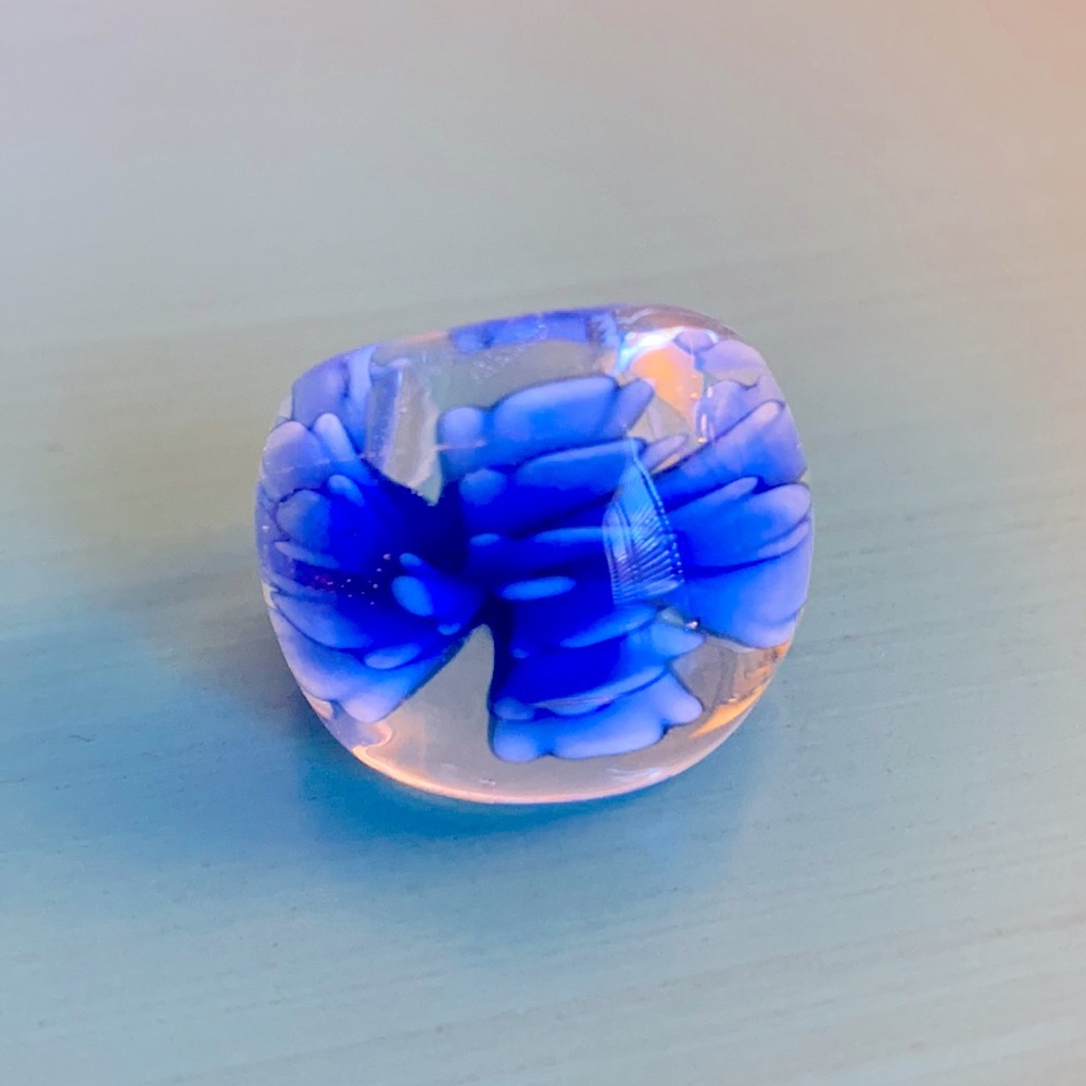 Blue Blossom Artisan Glass Ring 💎